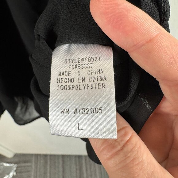 Entro Black Lattice Shoulder Pleated Ruffle Chiffon Blouse – Size Large - Picture 7 of 8